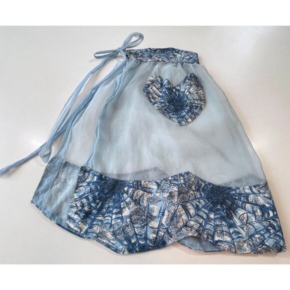 Vintage 1960s half apron, blue chiffon scalloped bottom, cottage core - Picture 2 of 8